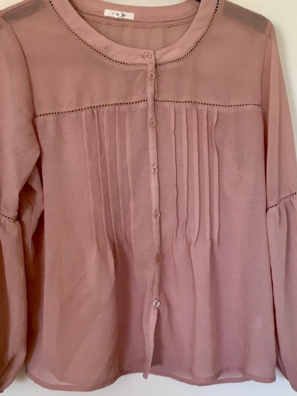Maurices Women's Pink long sleeve Button Up Light weight Boho Peasant Blouse XL